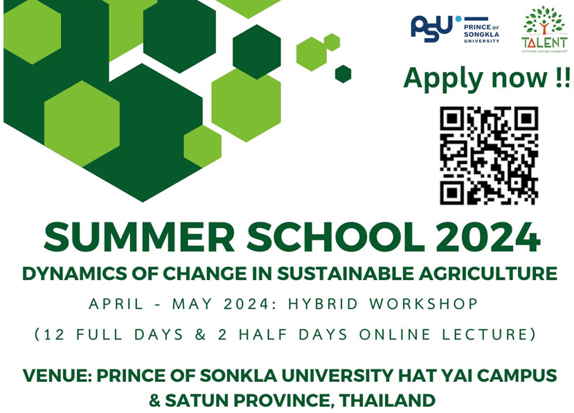 SUMMER SCHOOL 2024 Dynamic of Change in Sustainable Agriculture  PSU Campus, Hat Yai, and Khuan Ka-Long District, Satun Province  12 May to 25 May 2024